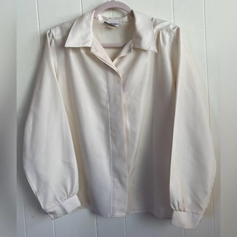 Vintage Copy Cats Blouse Women's Medium White Button Front Blouse USA 90s